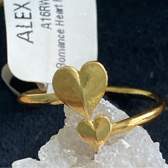 Alex and Ani Double Heart Romance Open Adjustable Ring - Gold - Picture 2 of 4